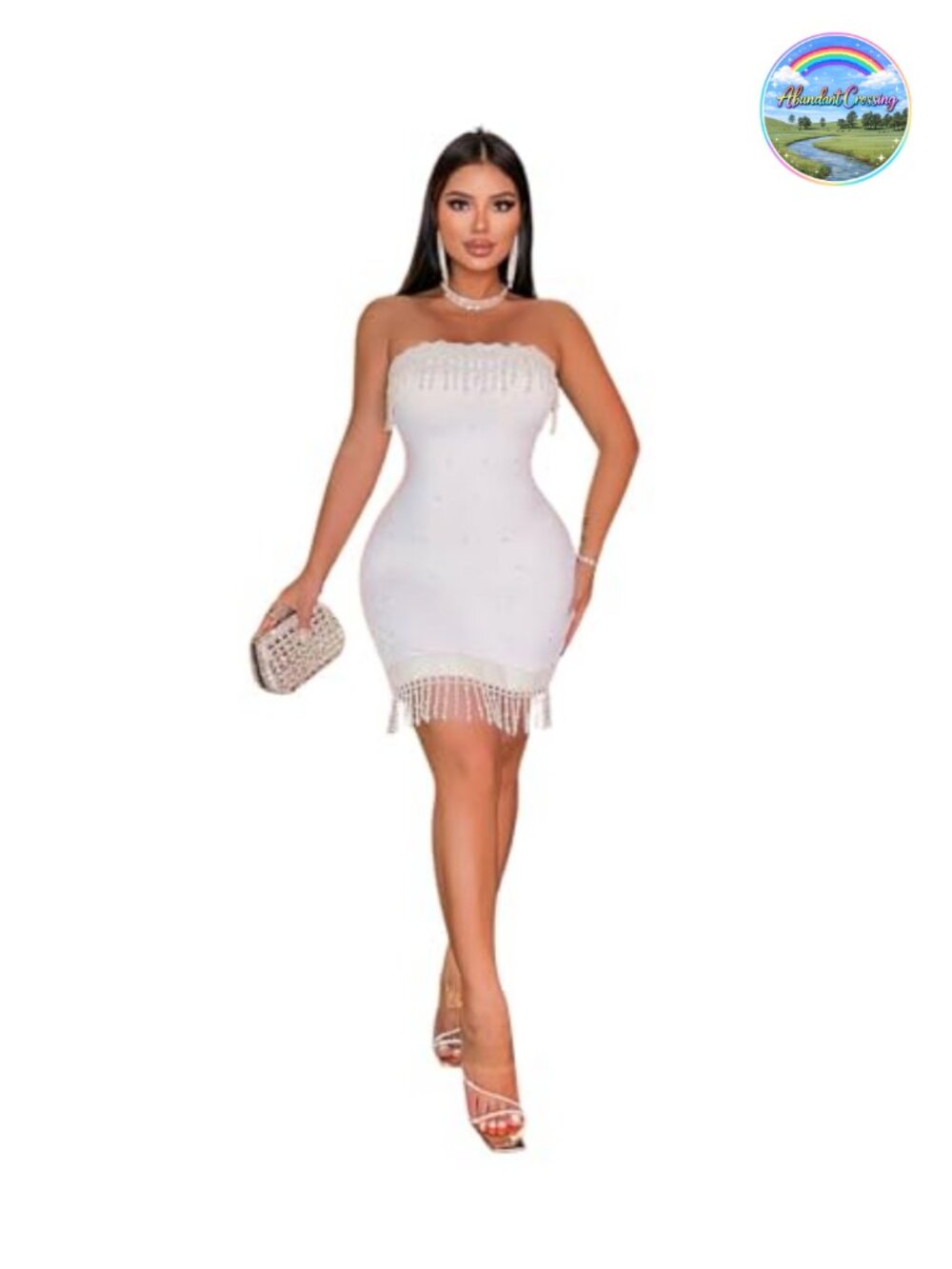 Rhinestone Bodycon Mesh Party Dress Sleeveless Backless Strapless Mini Club